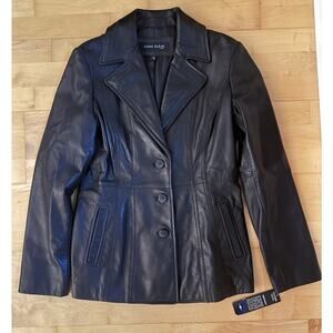 VTG New Anne Klein Black Soft leather Button Collared Jacket